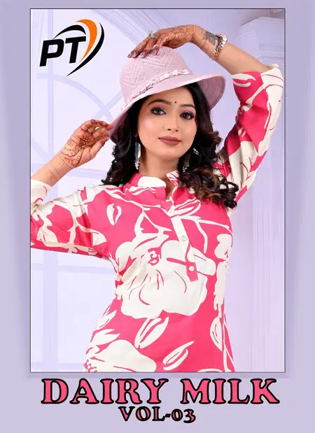 Dairy Milk Vol 3 By Pt 14 Kg Rayon Printed Short Ladies Top Wholesale Suppliers In Mumbai